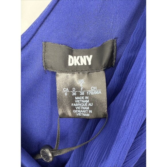 Dkny Womens Size 6 Blue Chiffon High-Low Sleeveless V-Neck Tie Waist Midi Dress - Picture 6 of 10